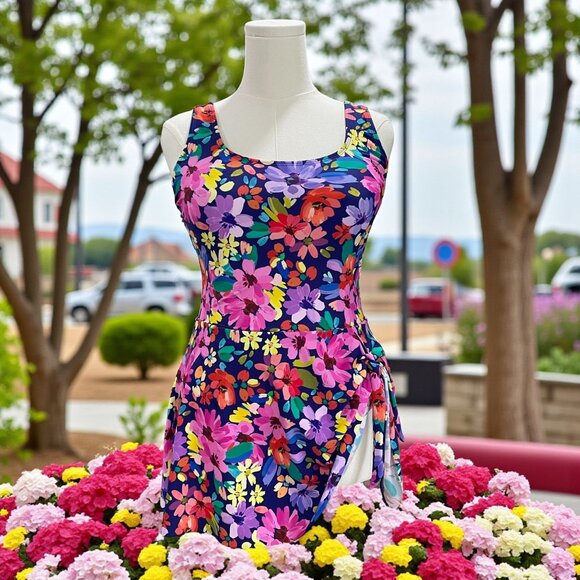 Cupshe Floral One Piece Swim Dress Skirted Swimsuit Tropical Summer Beachwear - Picture 1 of 8
